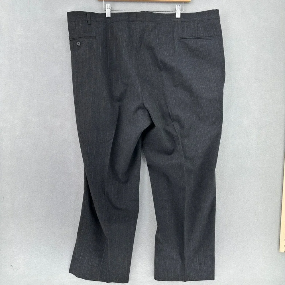 VTG 80s ACTWU‎ Union Made Bespoke Man In Wool Pinstripe Suit Charcoal 2 Button
